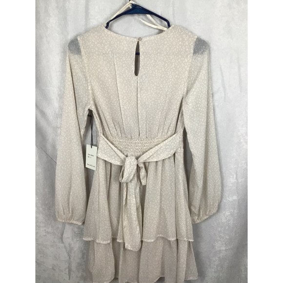 Japna Small A-Line Mini Dress Long Balloon Sleeve Layered Lined Tie Back V-Neck - Picture 12 of 12